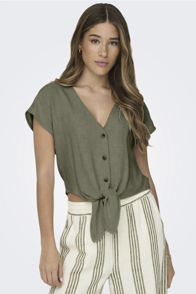ONLSIESTA SS KNOT LIN BL SHIRT PNT 15322270 DEEP LICHEN GREEN